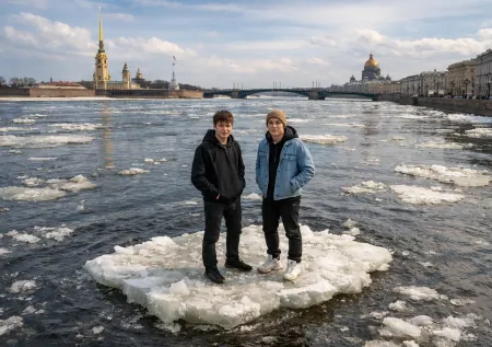 Заплыв смельчаков на льдине в Петербурге попал на видео