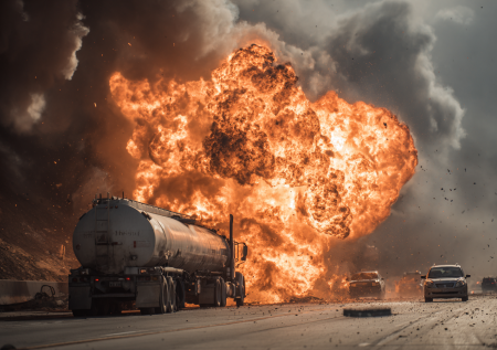 Появились кадры с места взрыва бензовоза на трассе в Ростовской области