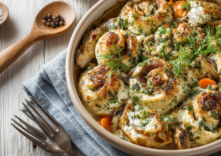 Курочка с плюшками — деревенское блюдо для обедов и ужинов: семья объедается и просит еще