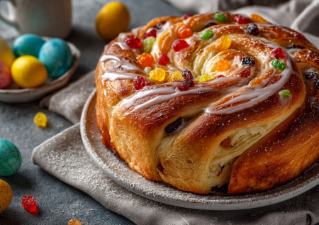 Кулич-краффин — слоистый, долго не черствеет: много лет занимает достойное место на столе в Пасху