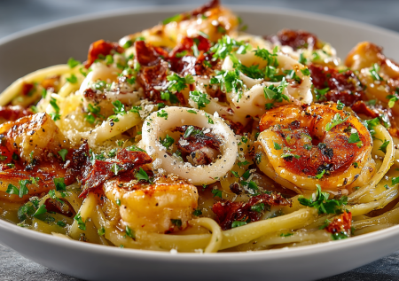 Такая паста с дарами моря — волшебство простоты. Минимум активного времени, максимум вкуса и элегантной подачи