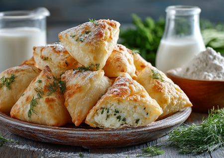 Никаких яиц и дрожжей — только кефир и мука, а такая вкуснятина: треугольники с начинкой