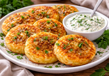 Две картошки и жареный лук: готовим биточки вкуснее любого фри — подаем с сырно-чесночным соусом