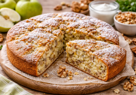 Шарлотка проиграет эту битву: если возьмете банку сметаны, горсть орехов и яблоки, то выйдет крутой пирог