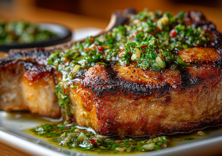 Не просто котлета, а главное блюдо: сочная свинина на ребрышке под итальянской сальсой верде. Готовится проще, чем кажется