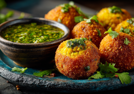 Эти гороховые шарики с мятным чатни — взрывной вкус Индии на вашей кухне. Хрустящие, ароматные, с освежающим соусом