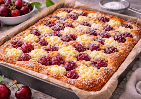 Замешиваю тесто на кефире — и пеку пирог с вишней вкуснее любой песочной выпечки. Получается нежнее и сочнее, а готовится в два раза быстрее