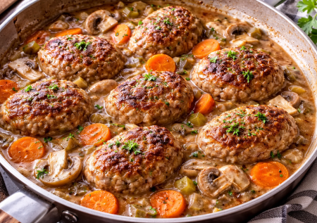 Не котлеты, а ресторанный изыск: морковь, шампиньоны и вино в подливе — вкус, который удивляет