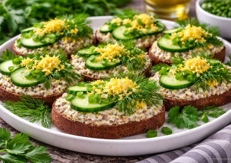 Куча весенних бутербродов из банки шпрот — просто и очень вкусно, с ароматом свежей зелени