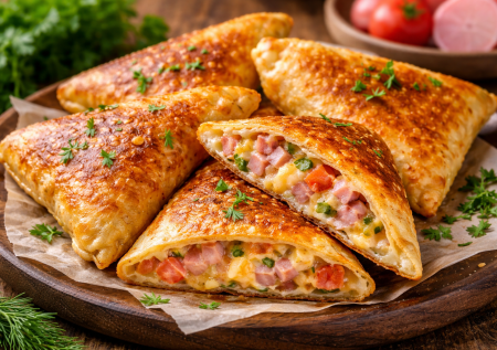 Пирожки-треугольнички в яйце: копченая сливочность и ветчина в начинке — не оставят равнодушным никого