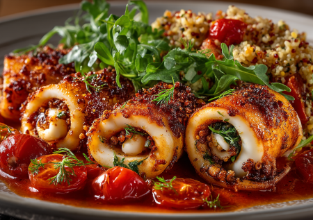 Средиземноморье встретилось с Востоком в этом рецепте. Фаршированные кальмары с булгуром — мое тайное «оружие», чтобы поразить гостей