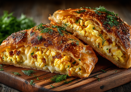 Вместо возни с дрожжевым тестом делаю эти пирожки из лаваша. Начинка из яиц и сыра, сверху яичная заливка — получается как из печи