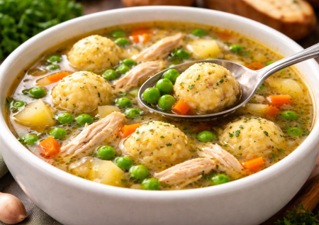 Когда приелись борщ и лапша, варю куриный суп с сырными клецками и зеленым горошком. Очень вкусный и простой