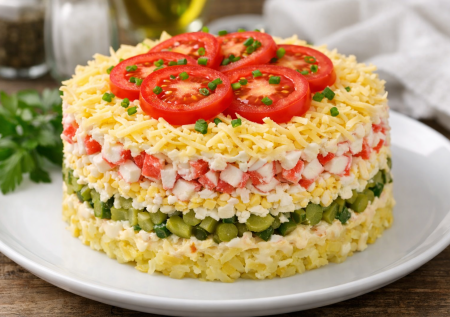 Салат, который удивляет с первой ложки: слоеная закуска с яркой заправкой и вкусом