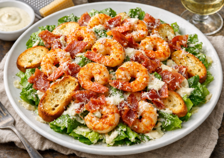 Цезарь, которого вы еще не пробовали: креветки и пармская ветчина