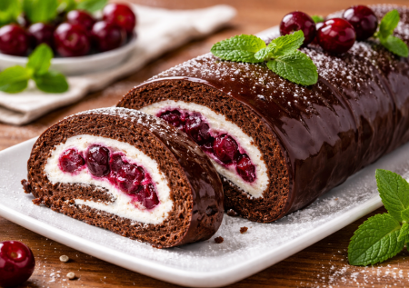 Вкуснее самого дорогого торта: шоколадный бисквитный рулет с вишней. Десерт с нежным кремом — готов за час