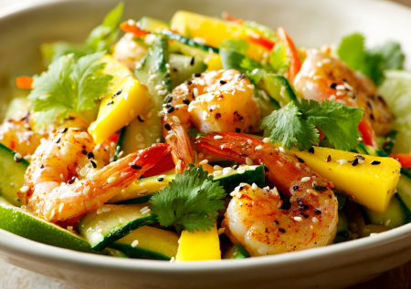 Сладкий, острый, соленый: идеальный баланс в салате с креветками и манго