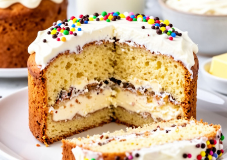 Никакого сухого мякиша — полосатый кулич с прослойкой из взбитых сливок: нежный, воздушный и совсем не крошится