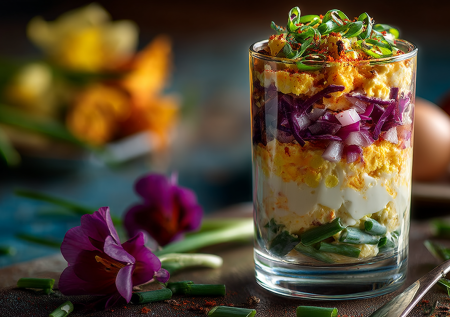 Яичный салат в бокале: ресторанная эстетика на вашем праздничном столе. Все слои — как на ладони, а вкус — безупречен