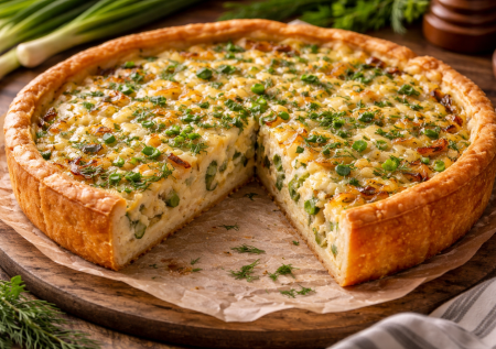 Луково-сметанный пирог — это бюджетная вкусняшка: весной добавляю зелёный лук и пучок зелени — просто и очень вкусно