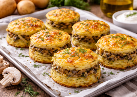 Когда мясо надоело — готовлю драники-пирамидки в духовке: с грибами, сытно и очень вкусно