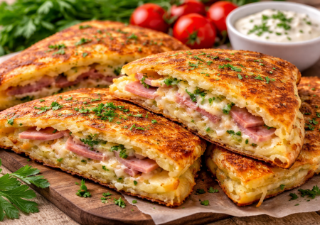 Мы назвали этот рецепт — картофельный ажур: вкуснейшая лепешка с ветчиной и сыром. Быстро, на 1 сковороде