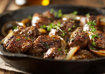 Жареная куриная печень с луком: без грамма горечи, невозможно пересушить