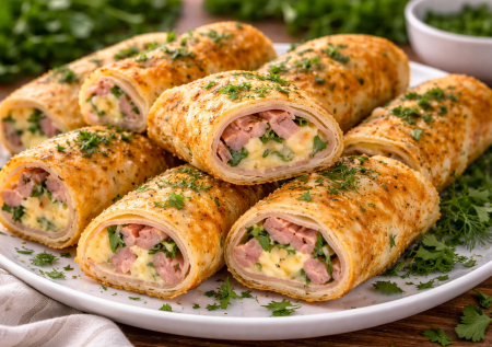 Весенние жареные рулетики из лаваша. Начинка с ветчиной и сыром — хрустящие снаружи и сочные внутри