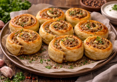 Вместо беляшей и чебуреков — пеку улитки на сковороде. Простое тесто на кефире и сочная начинка из фарша