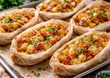 Порционное горячее в лодочках — картошка, курица и 7 минут на сборку. Вкусная идея для обеда или ужина