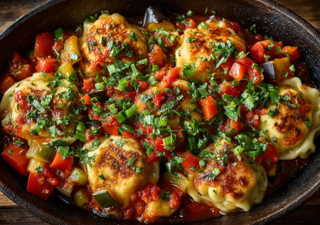 Как же вкусно! Готовим удивительные вареники-рататуй в одной посуде