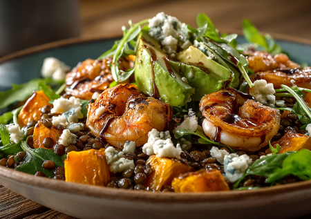 Чечевица кажется скучной? Этот рецепт теплого салата докажет обратное. С копчеными креветками — фантастика