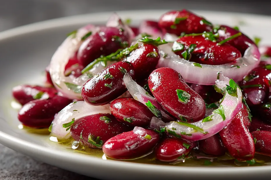 Постный, но не пресный: салат с красной фасолью и луком в маринаде