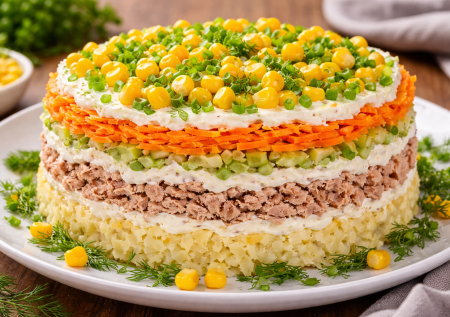 Салат для вечера — некалорийный и очень вкусный. Баночка тунца и кукурузы, а результат — как из кафе