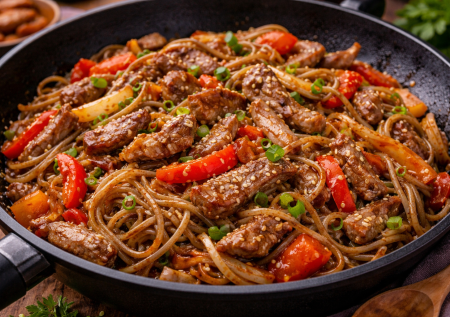 Соба со свининой — быстрый ужин в азиатском стиле. Получается сочнее, чем в ресторане