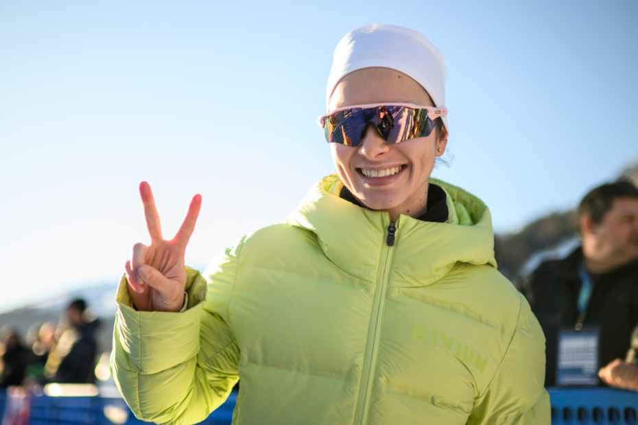 Лыжница Дарья Непряева (Россия) после старта на дистанции 10 км свободным стилем среди женщин на этапе Кубка мира по кроссу.