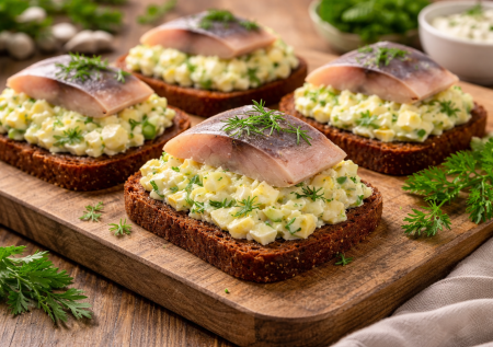 Беспроигрышные тартинки с селёдкой и яйцами: хруст хлеба, яичная намазка и селёдочка — просто, но божественно вкусно