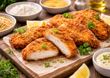 Сначала в муку, потом в яйцо: куриные шницели как в ресторане — окунаем в правильной последовательности и жарим. Всего 4 ингредиента