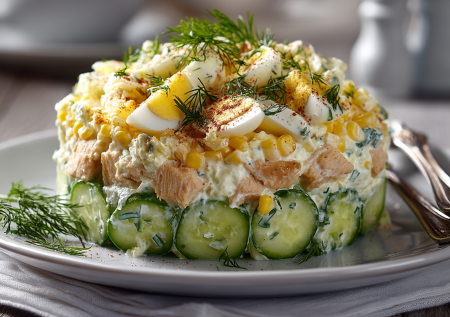 Белковый салат «Весенний»: сытный, но диетический — для тех, кто считает КБЖУ