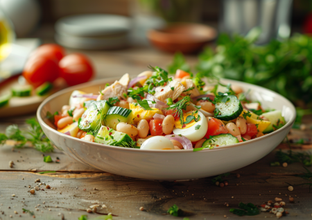 Салат с фасолью и курицей — сытный вариант на каждый день с простым и вкусным соусом