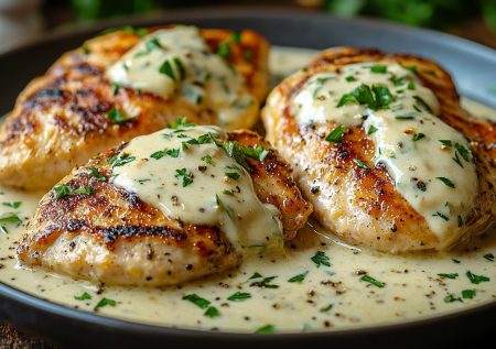 Никакой сухости: смешиваю сметану с чесноком и заливаю грудку — она тут же становится сочной