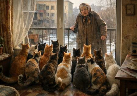 Два десятка кошек провернули «аферу» с 90-летней хозяйкой на балконе