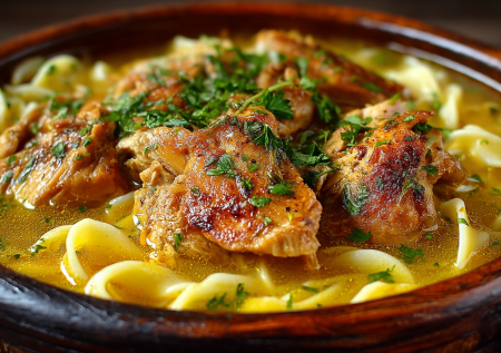 Куриный бешбармак: мясо тает во рту, бульон — золотистый, а готовится в два раза быстрее