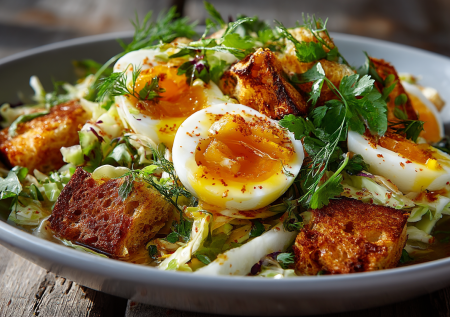 Приготовил салат из капусты с яйцом всмятку — и он заменил мне и завтрак, и ужин