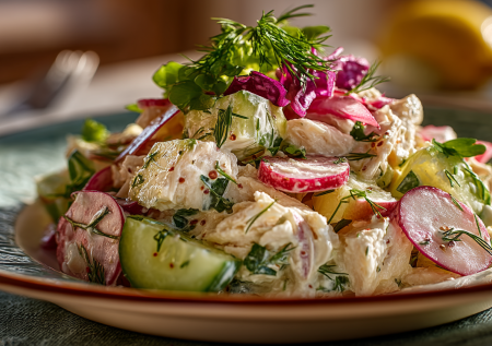 Влюбилась в этот салат с первой ложки. «Ласковый май» — легкий, нежный, с чесночной ноткой: готовлю на праздники и просто так