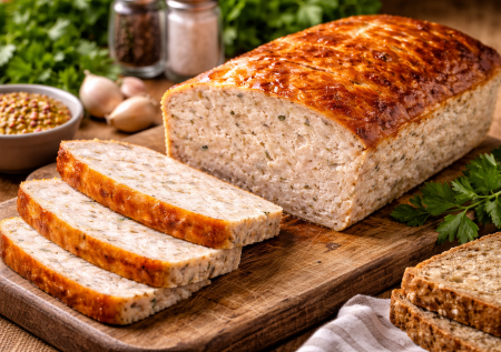 Готовим на Пасху мясной хлеб: едим и горячим, и холодным на бутерброды. Из индейки и курицы — сочный, плотный и без лишнего жира