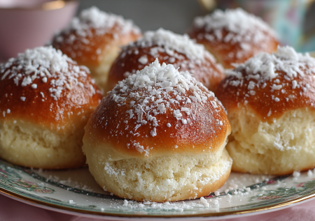 Булочки «Первый снег» с творогом и кокосовой стружкой — белоснежные, нежные, с легким тропическим акцентом