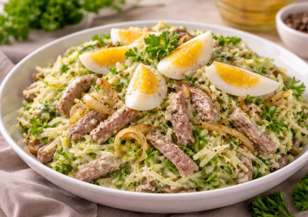 Берем копеечный овощ и яйца — готовим салат «Ташкент»: с говядиной, сытный и тот самый ресторанный вкус