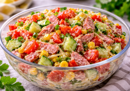 Удобный салат «Мексика»: смешиваем за 6 минут и сразу на стол — яркий, сочный и сытный