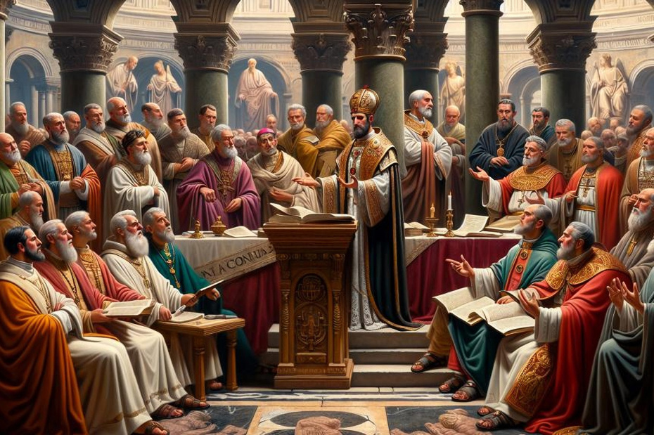 Константин председательствует на Никейском соборе в 325 году н.э.